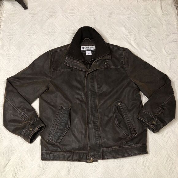 Columbia Men's Bomber Faux Leather Lined Jacket / Coat Size Medium Brown - Picture 1 of 16